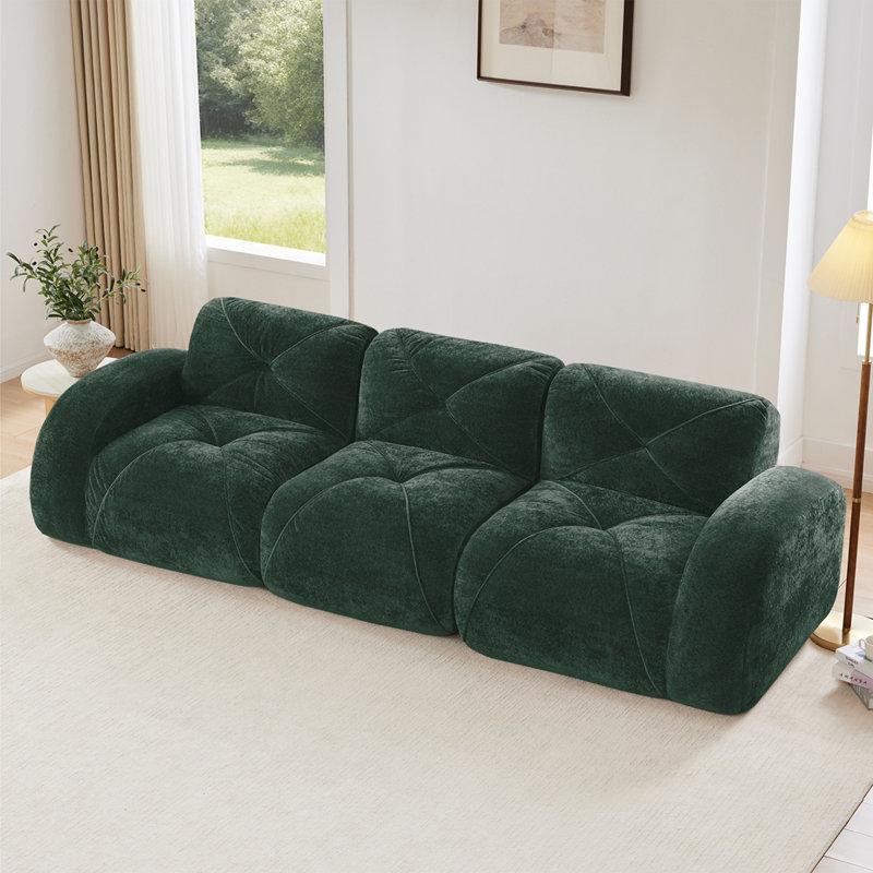 Canapé 110 po sans tissu avec velours doux et capitonné, canapé modulaire modulaire, éponge haute densité 32D, conception antidérapante, conception ergonomique inférieure, aucun assemblage requis, pour étude, cinéma maison