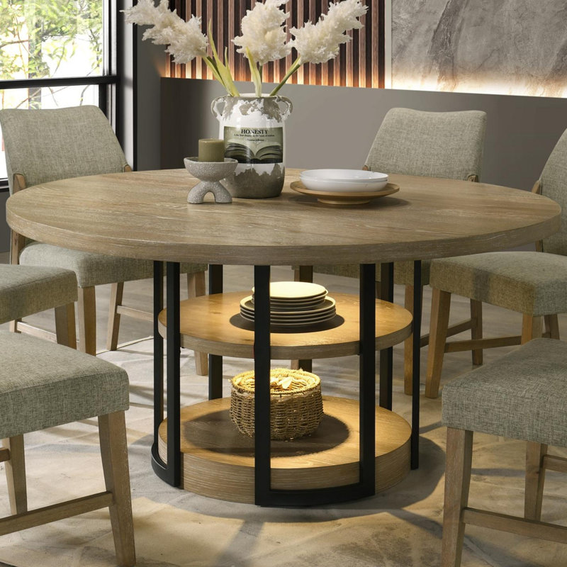59" Round Dining Table with LED Light
