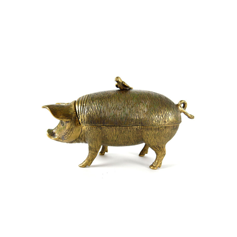 Porc et oiseau en laiton verdigris Geraldine