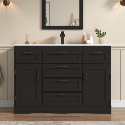 59" Modern Double Sink Bathroom Vanity With Undermount Basins, Freestanding Cabinet With 2 Doors, 3 Drawers & Flip-Top Storage Compartments