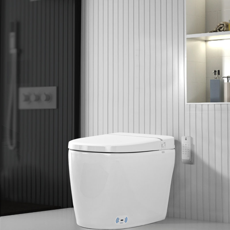 Smart Toilet Bidet Tankless, Auto Open/Close Lid, Foot Sensor, Elongated Dual Flush One-Piece Toilet