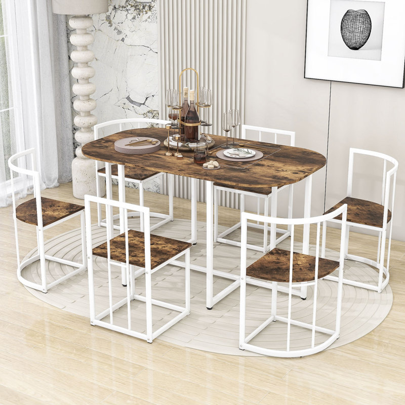 Ensemble de table de salle à manger moderne de 7 pièces avec table compacte en faux marbre 55 pouces pour 6 personnes TopMAX