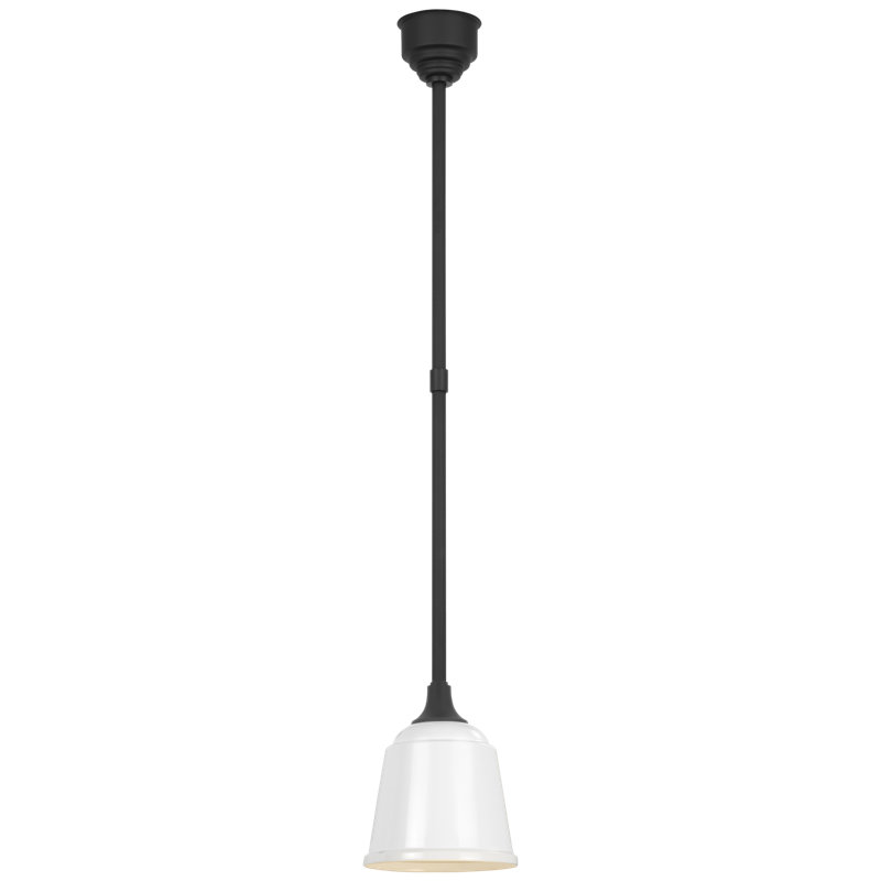 Thomas O'Brien, "Academy Pendant in Matte Black with 8" Soft Copper Rockhouse Shade, Matte Black/White