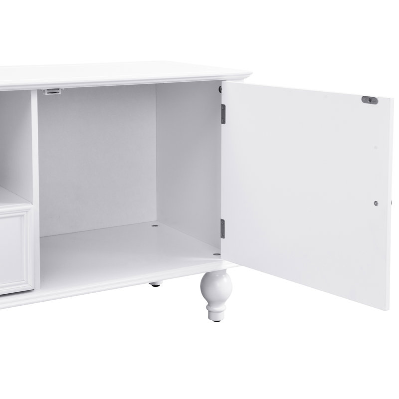 Meuble télé moderne de 80 pouces avec 2 tiroirs, 5 armoires, 5 pieds pleins et un compartiment ouvert pour les besoins d'installation de la maison