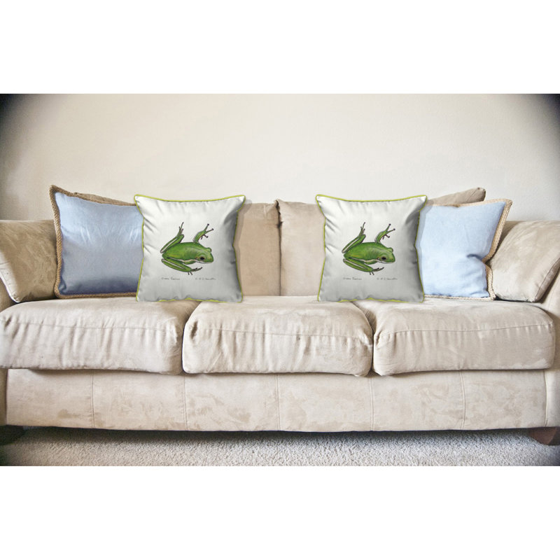 Housse et insert de coussin carré d'extérieur Garden Tree grenouille, Blanc / vert / bleu clair, H 18 po x l 18 po