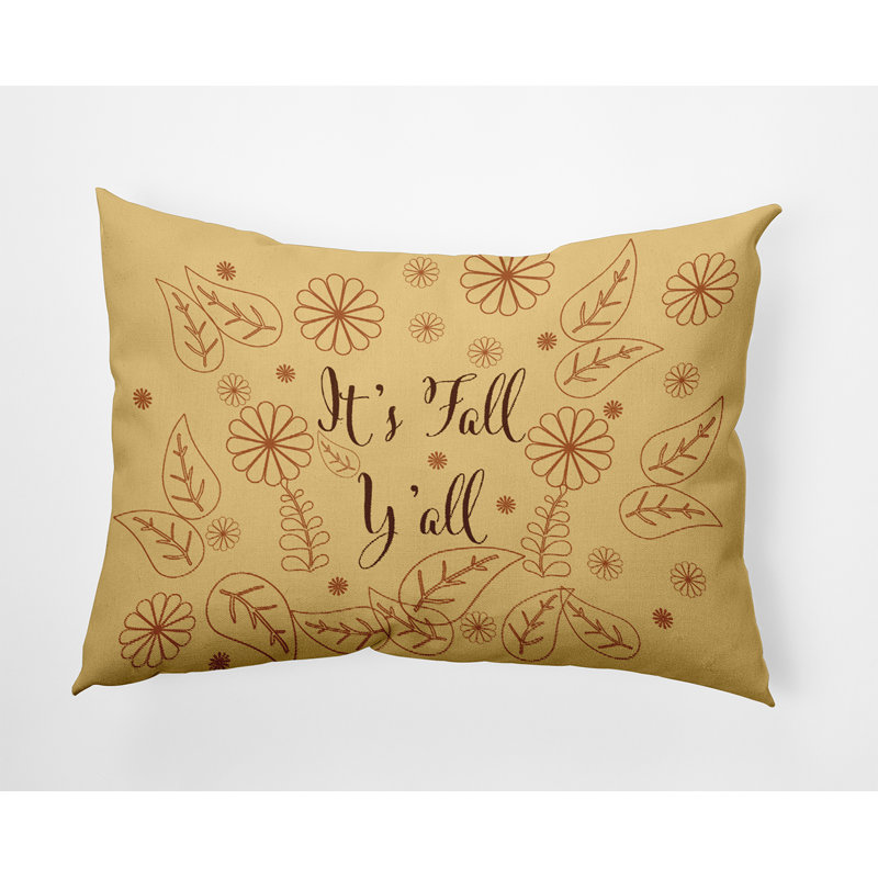 Coussin intérieur / extérieur It's Fall Y'all, H 14 po x l 20 po, Jaune doré, Rectangle