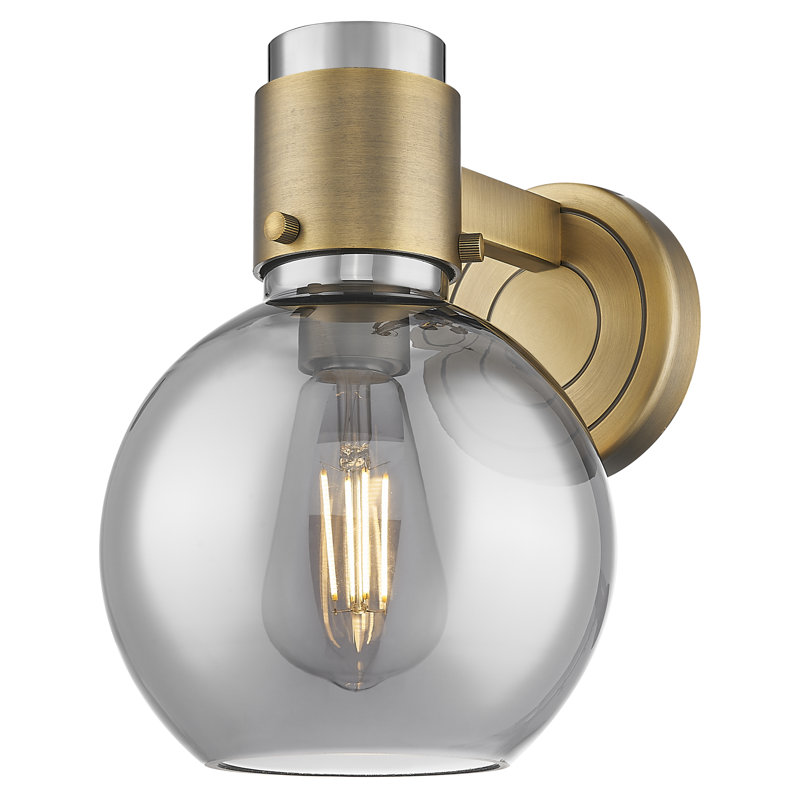 Downtown Urban - Lawton Sphere - 1 Light 8" Wall-mounted Sconce , Brushed Brass, Light Smoke