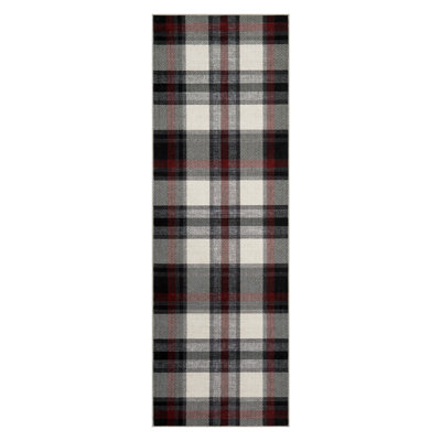 Washable Checkered Area Rug - Modern Plaid Carpet, Non-Slip & mark Resistant, Low Pile for Living Room, Bedroom, Nursery - Grey & Blue Farmhouse Style, Christmas Decor
