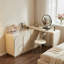 Ensemble de coiffeuse à maquillage extensible avec miroir et tabouret, finition crème, 3 tiroirs et armoires de rangement, 55 à 110 po-1029417314