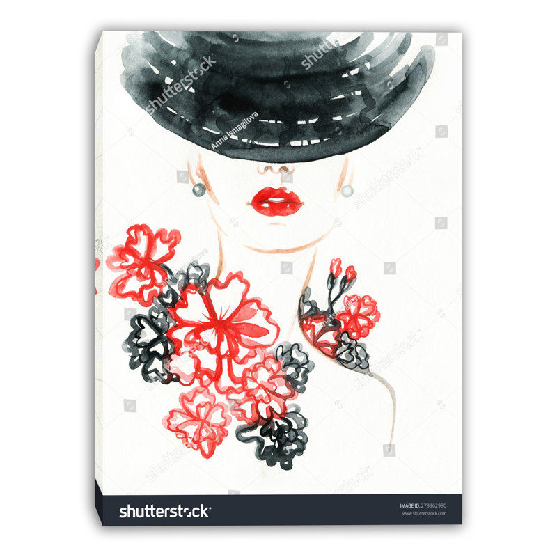«Watercolor Elegance with Floral Floral», art mural sur toile tendue, H 16 po x l 12 po x P 1 po