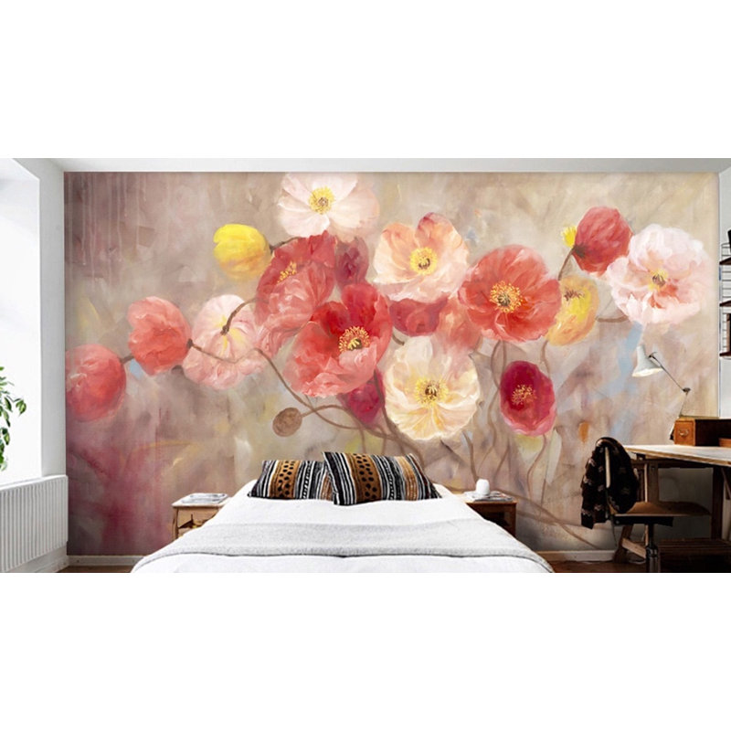 Murale fleurie de pavot Salerno, L 75 po x l 112 po