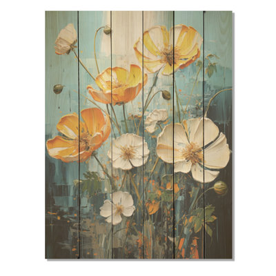 Yellow And White Buttercups Neon Sunshine - Buttercups Wood Wall Art On Natural Pine Wood