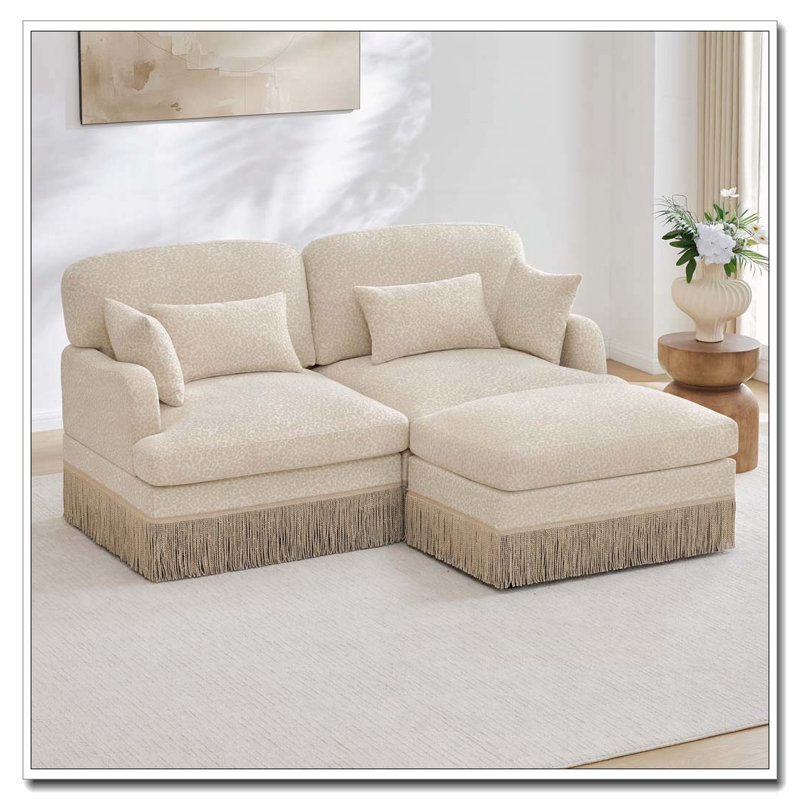 Canapé Comfy Chenille Leopard, Beige+2seat+1Ottomans