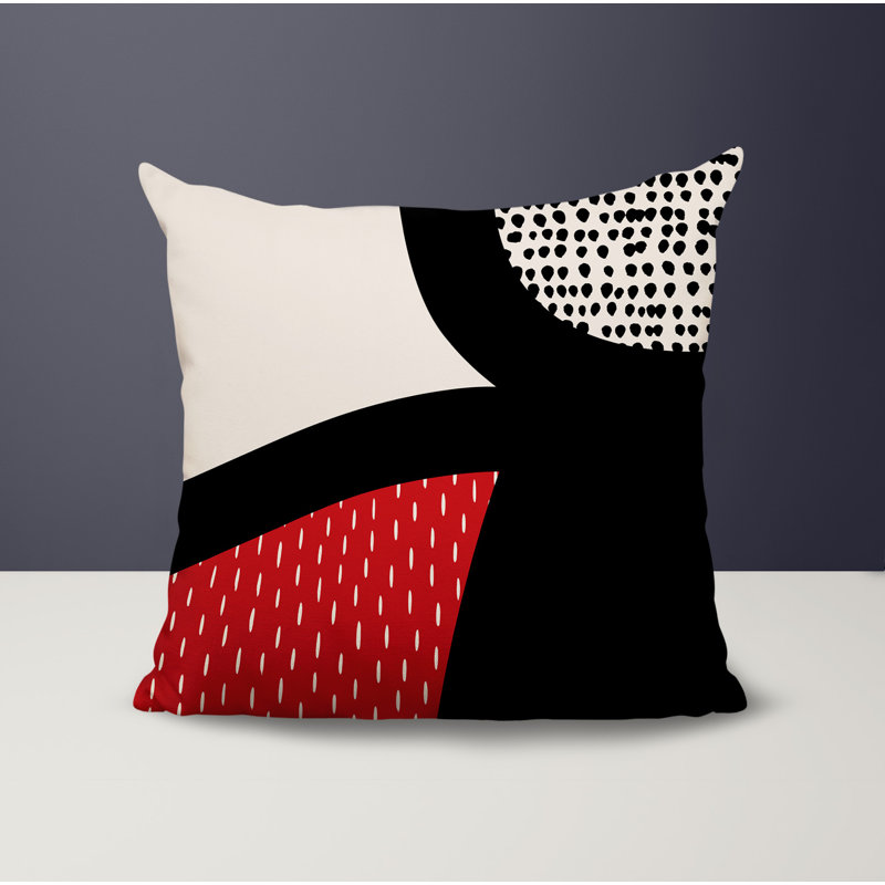 Coussin carré intérieur / extérieur pia, H 15 po x l 15 po, Rouge / noir / blanc cassé