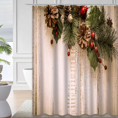 Christmas Fir Branches Berries Old Wooden Board Rustic Nature Wood with 12 Hooks
