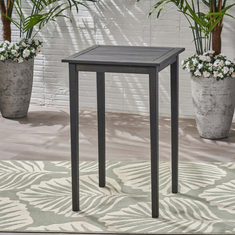 Acacia Wood Dark Gray Square Bar Table