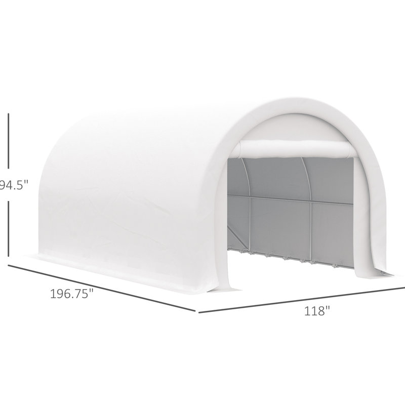 Abri d'auto robuste 10 'x 16' - Housse pour entrée polyvalente avec fermeture à glissière, structure en acier robuste, chariot de rangement pour outils de jardin blanc, outils de rangement