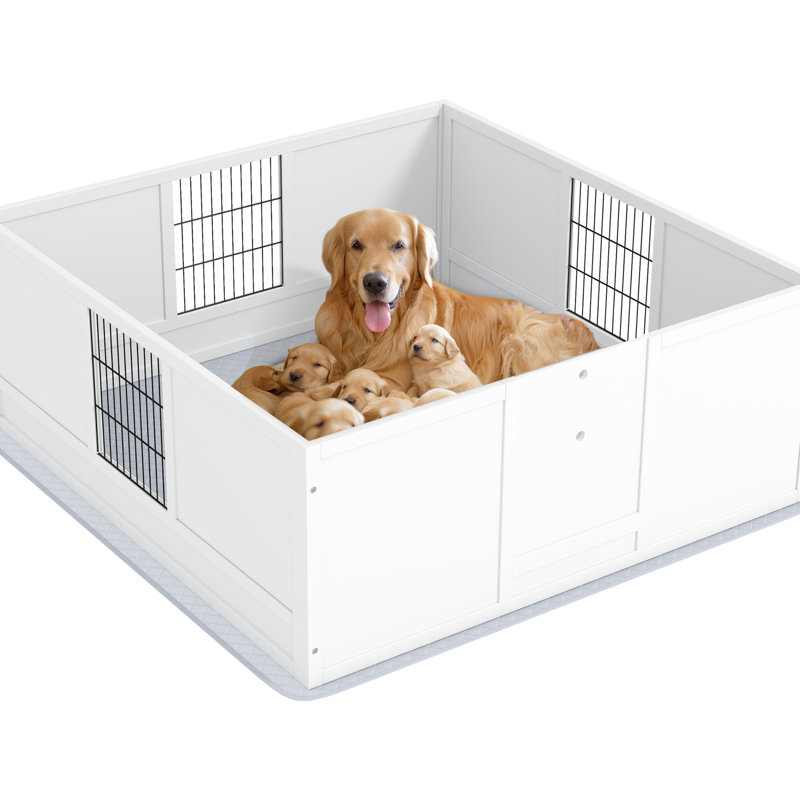 Grande boîte de mise bas pour chien - construction imperméable et stable, l 47,2 po x L 48,8 po H 18,9 po pour panneaux amovibles