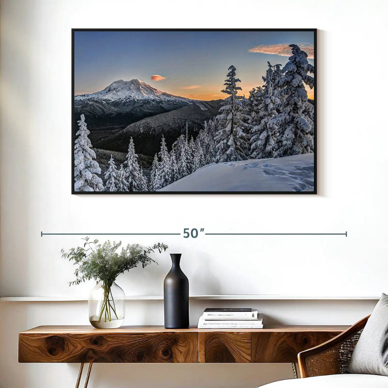 Mont Rainier Sunrise, Cadre flottant noir, 40 po x 27 po