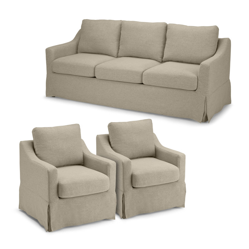 Canapé 80 W et 2 chaises d'appoint pivotantes avec housses, Sable