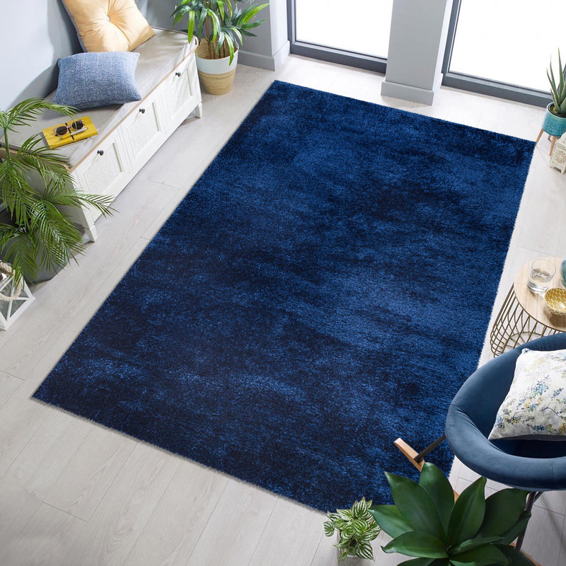 100% Polypropylene Solid Colour Machine Tufted Shag Indoor / Outdoor Area Rug, Rectangle 3'11" x 5'7", Blue