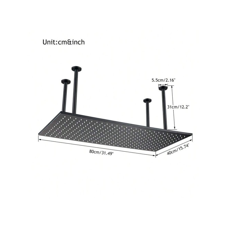 16"x32" Large Shower Head High Pressure Rainfall/Waterfall Ceiling Top Spraying, Matte Black