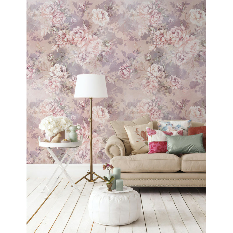 Papier peint floral pivoines blanches, L 94,92 po x l 143 po