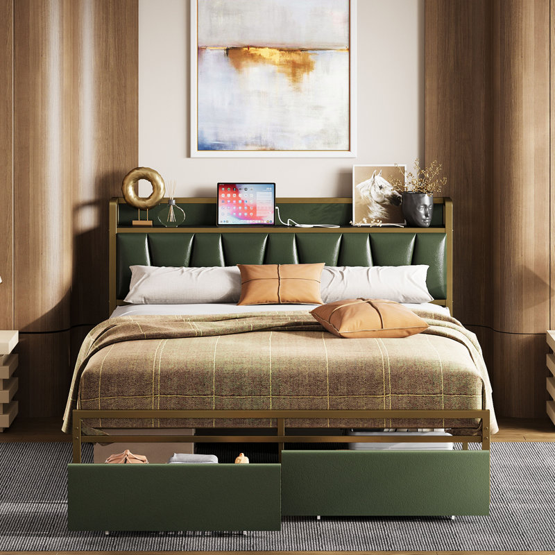 Queen Bed Frame, Dark Green