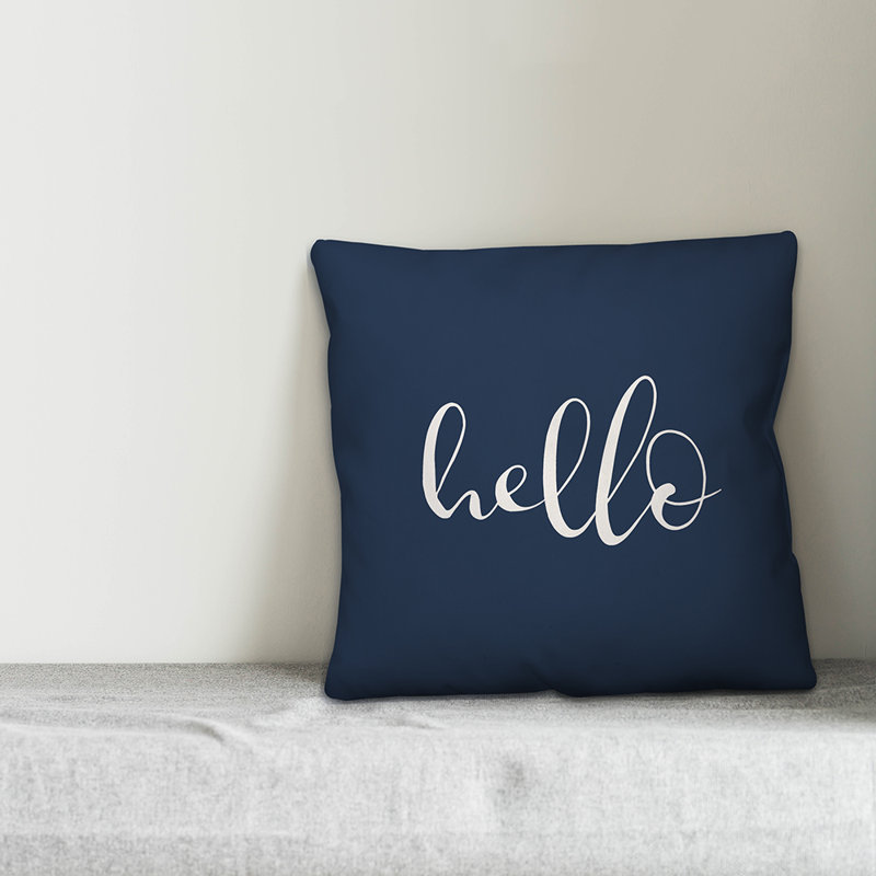 Coussin décoratif intérieur / extérieur New Jersey Hello, H 18 po x l 18 po, Bleu marine