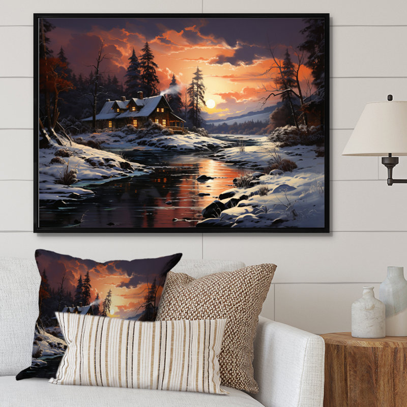 Winter Glow II - paysages, impressions sur toile, H 12 po x l 20 po, Gold Picture Framed
