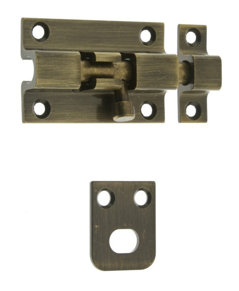 Solid Brass Security Barrel Bolt, Antique Brass