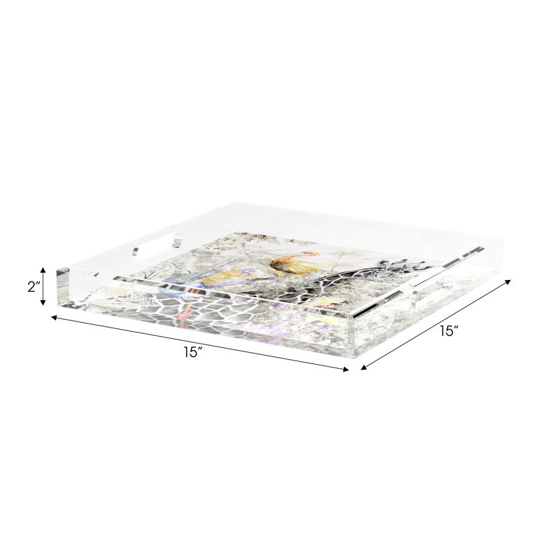 Arcadia Tiger And Zebra Scene Acrylic Square Decorative Tray, 2" H x 15" W x 15" D, Arcadia Giraffe Scenic