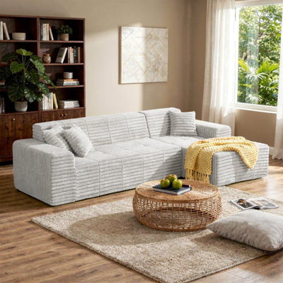 Upholstered 2-Piece Light Gray Faux Rabbit Fur Flannel Sofa With Pillows – All Foam Compressed And No-Assembly Modular Design