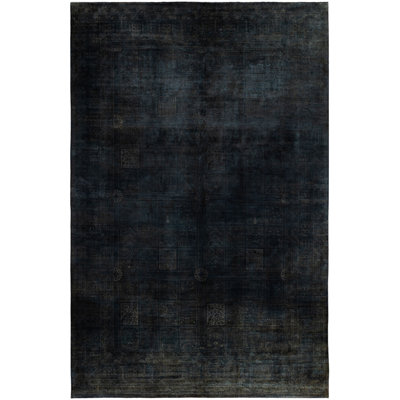 Tapis unique noué à la main Rachal - noir, 12 pi 2 po x 18 pi 6 po
