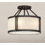  Plafonnier semi-encastré 3 lumières intérieur bronze antique avec abat-jour tambour en lin beige clair et fond de lentille givré