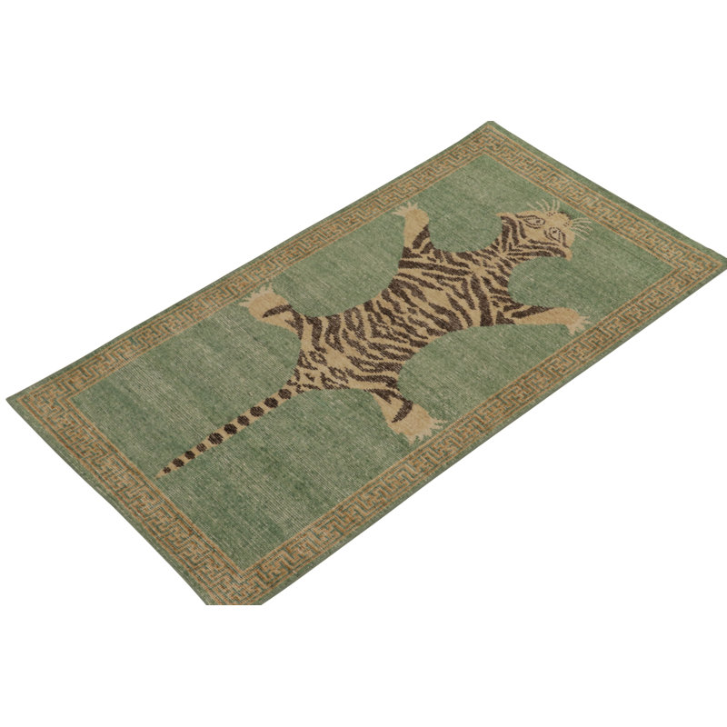 Distressed Homage Hand Knotted Wool Animal Print Area Rug, Runner 3' x 14'