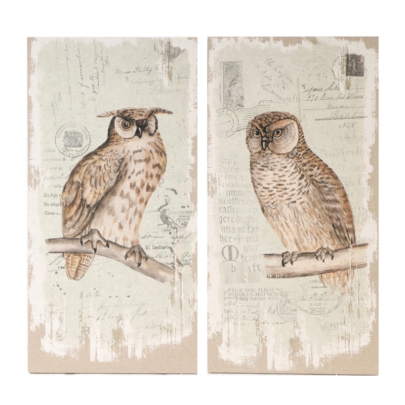 Hibou, impression murale suspendue d'inspiration rétro 39,5 x 20 po pour 2 pièces, décorations rétro, salle à manger