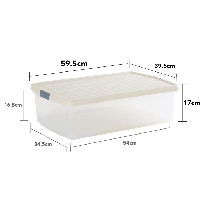 Wham Clip Rectangular Plastic Storage Boxes with Secure Clip Lock Lids Clear/Green Milieu/Stone, 30 Liters, Cream