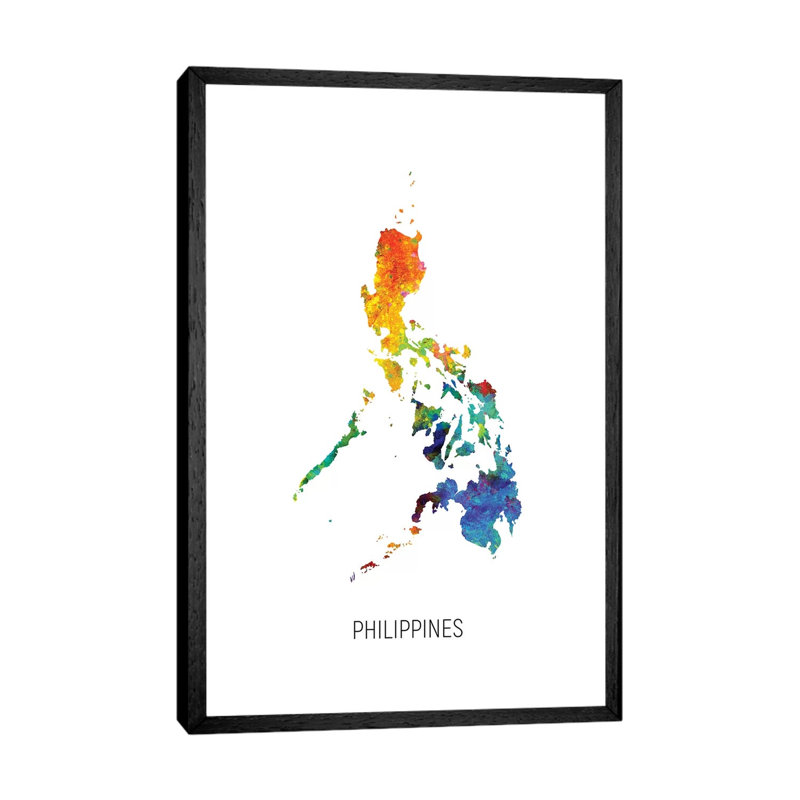 Philippines Map by Michael Tompsett - Print on Canvas, 152.4cm H x 101.6cm W x 3.81cm D, Black Floater Framed