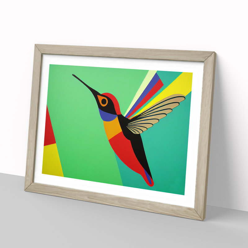 XH1022-8857X Terrific Abstract Hummingbird - Single Picture Frame Print, 25cm H x 34cm W x 2cm D, Oak