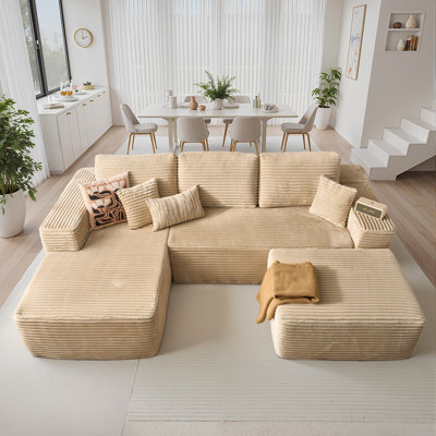 Seren Boneless 106" Modular L-shaped Sectional Sofa With Ottoman, No-assembly Cloud Couch, Boneless Design For Modern Living