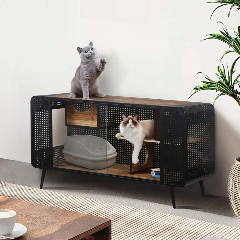 Maison pour chat avec verre trempé, Noir