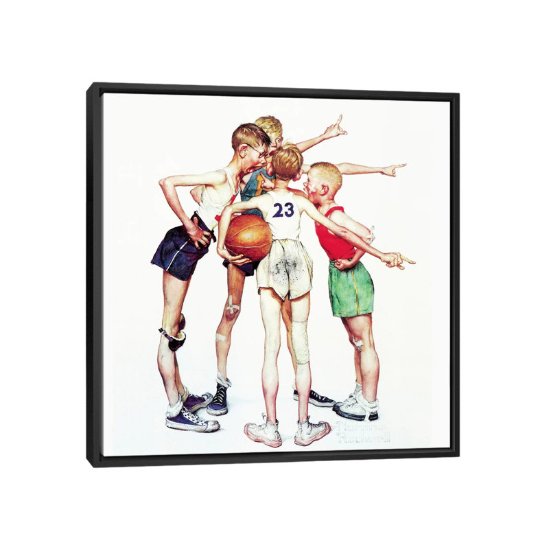 Oh Yeah (Four Sporting Boys: Basketball) by Norman Rockwell - Painting on Canvas, 45.72 cm H x 45.72 cm W x 3.175 cm D