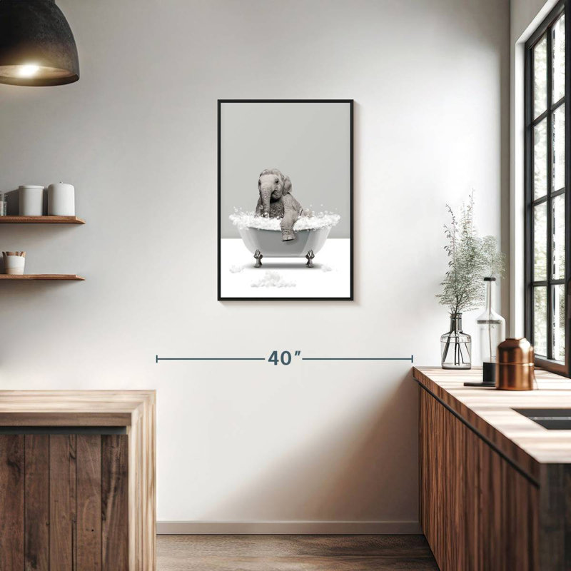 Baignoire éléphant Warba argent, Cadre flottant noir, 21 po x 31 po