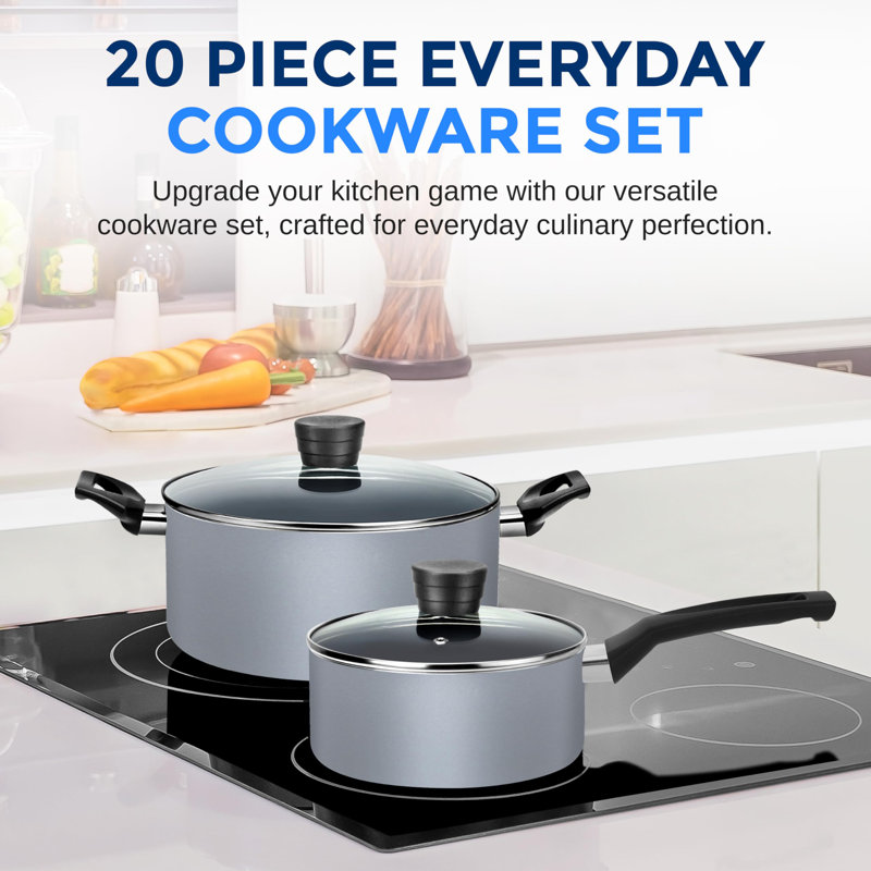 20 - Piece Non-Stick Aluminum Cookware Set, Gray