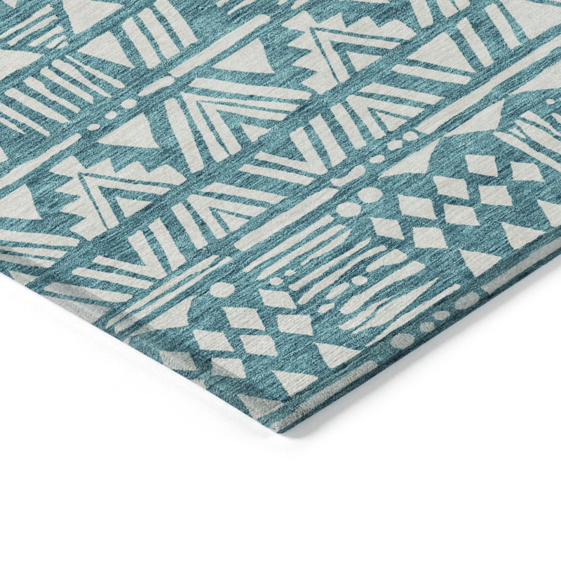 Tapis bleu sarcelle et ivoire intérieur / extérieur 5 pi x 8 pi