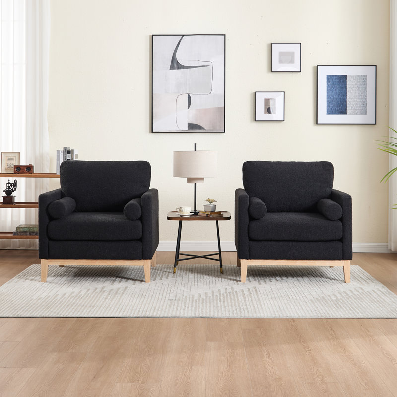 Chaise d'appoint rembourrée avec 2 coussins (ensemble de 2), Bois naturel, Black