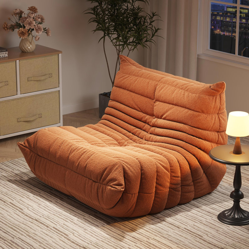 38" W Bean Bag Chair Sofa No-assembly Teddy Fabric Sofa Perfect For Bedroom, Study, Or Living Room, Orange Teddy