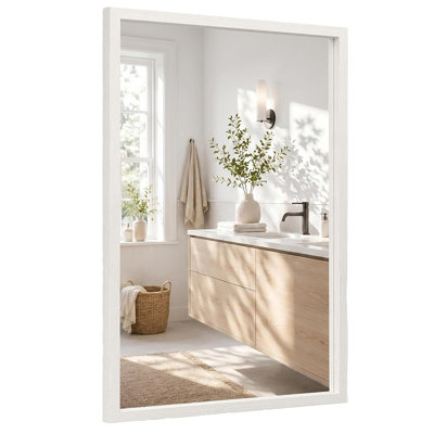 36" x 24" Farmhouse Rectangular Wall Mirror with Tempered Glass, Wood Grain Frame
