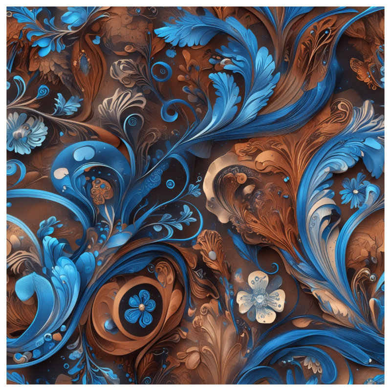 Housses de couette florales complexes bleu-brun, Grand lit